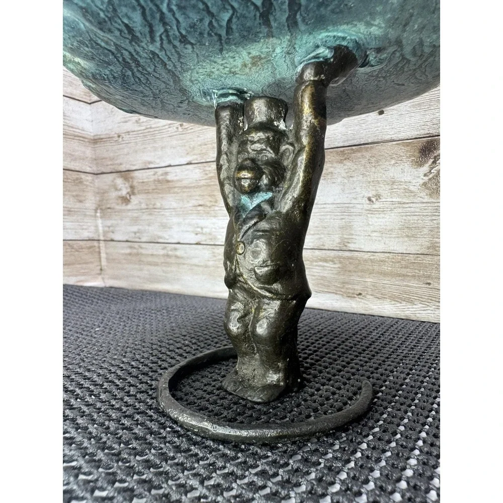 Vtg Bronze Monkey Business Card Holder Verdigris Lily Pad Tray Trinket Dish